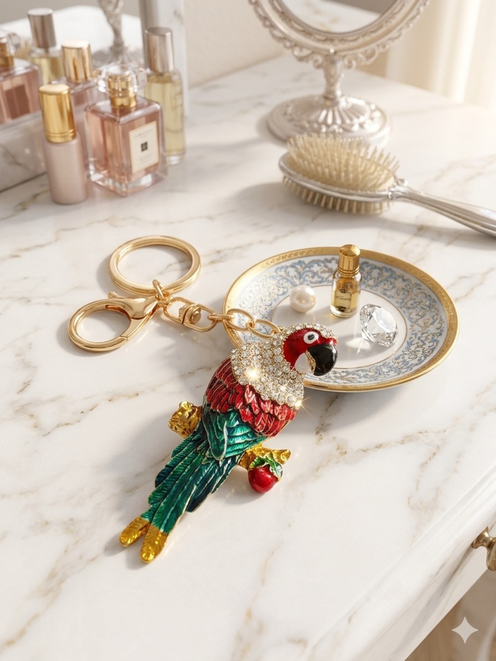 Luxury Red & Green Parrot Keychain Charm - Fashion Accessories